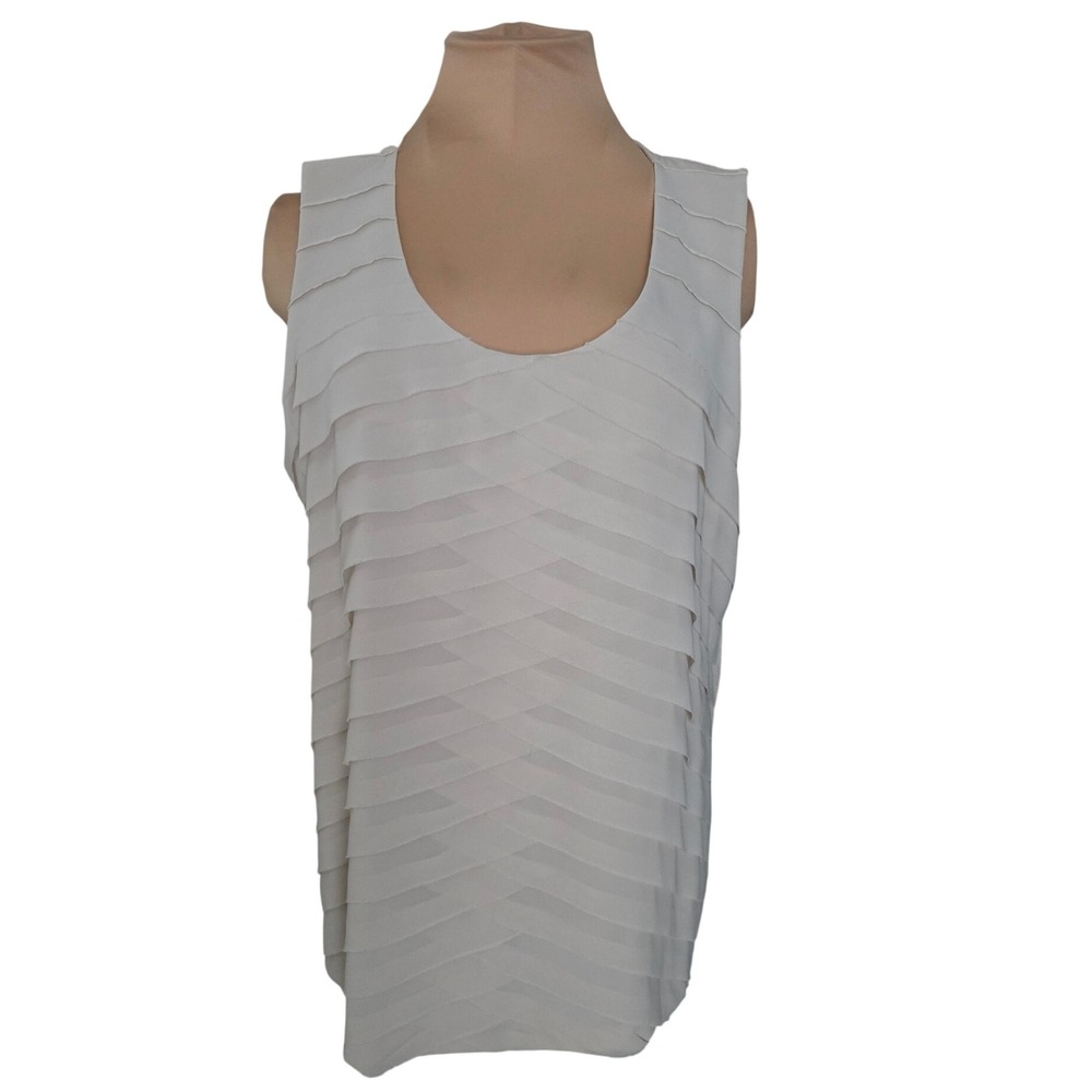 Chicos Pipper Pleated Tank Top Peyote Beige Tiered Scoop Neck Size 2 Large